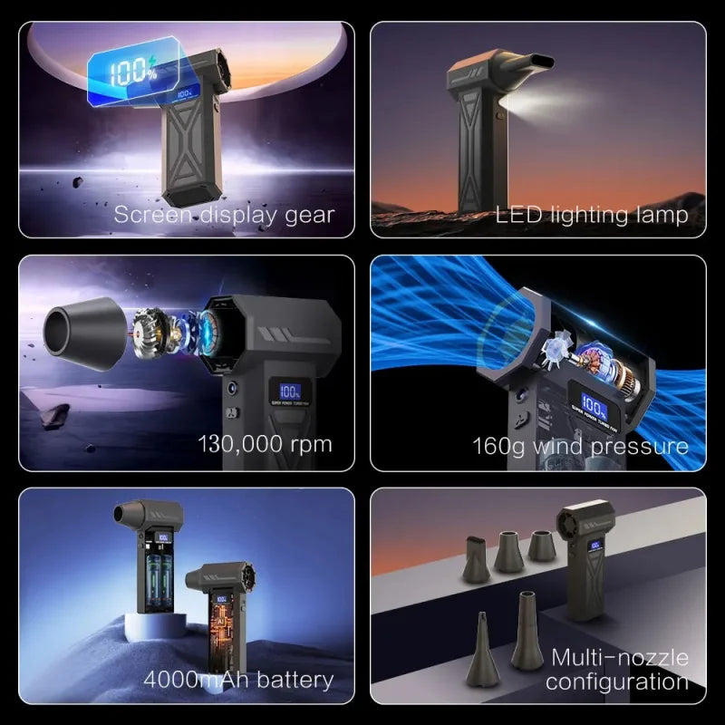 Portable Air Violent Blower Mini Turbo Jet Fan Handheld Brushless Motor 130,000 RPM Wind Speed 52M/S Industrial Duct Fan