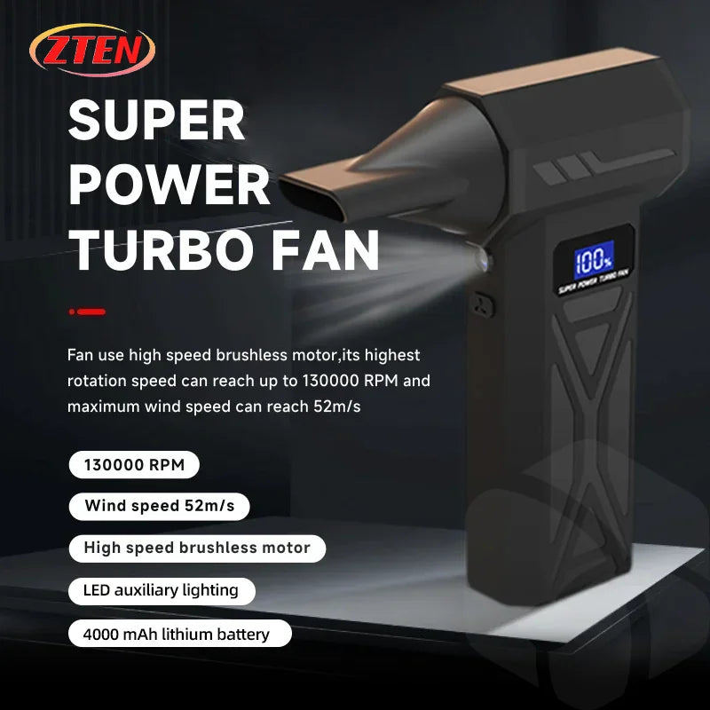 Portable Air Violent Blower Mini Turbo Jet Fan Handheld Brushless Motor 130,000 RPM Wind Speed 52M/S Industrial Duct Fan