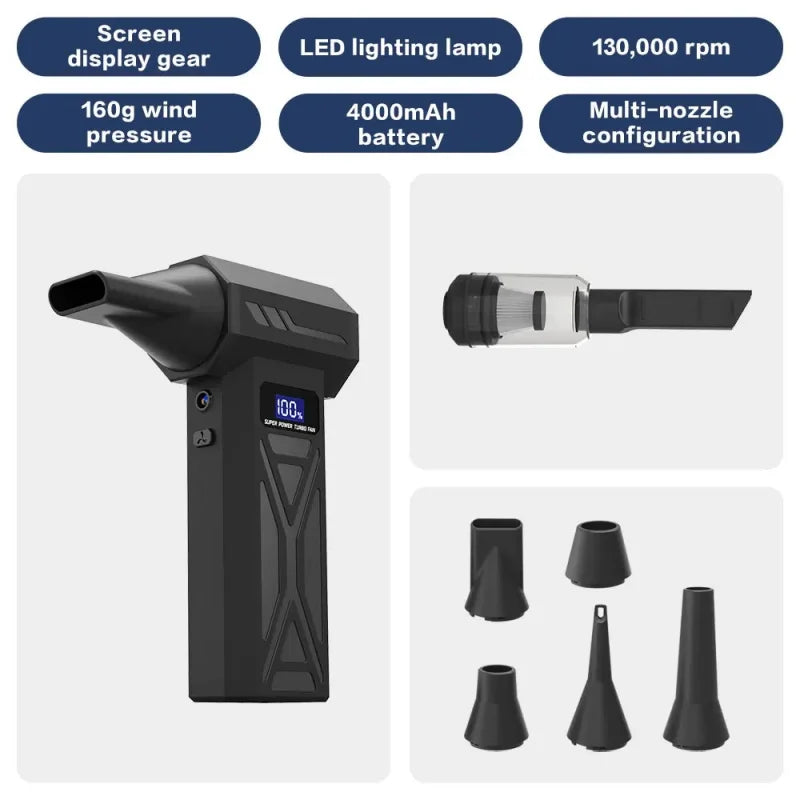 Portable Air Violent Blower Mini Turbo Jet Fan Handheld Brushless Motor 130,000 RPM Wind Speed 52M/S Industrial Duct Fan